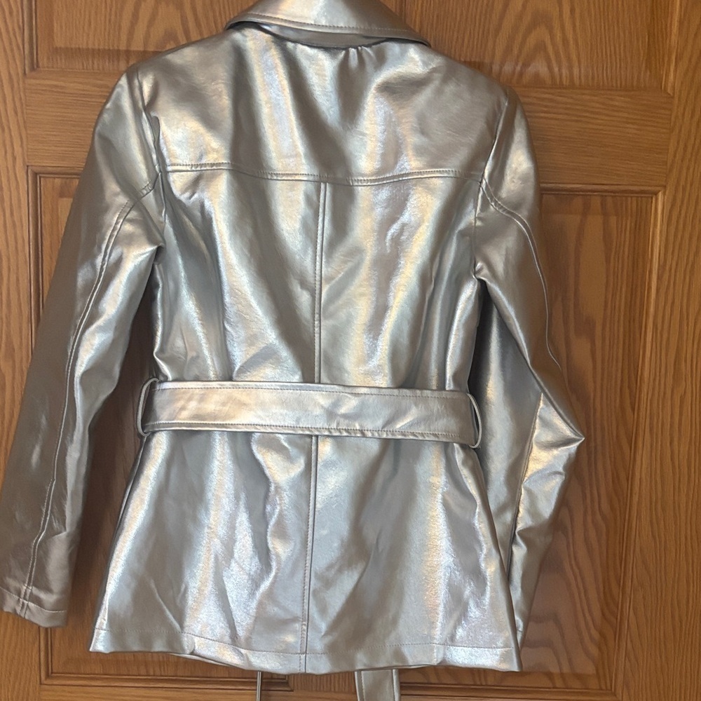 Avec Les Filles Shimmering Silver Leather Jacket - Picture 3 of 5